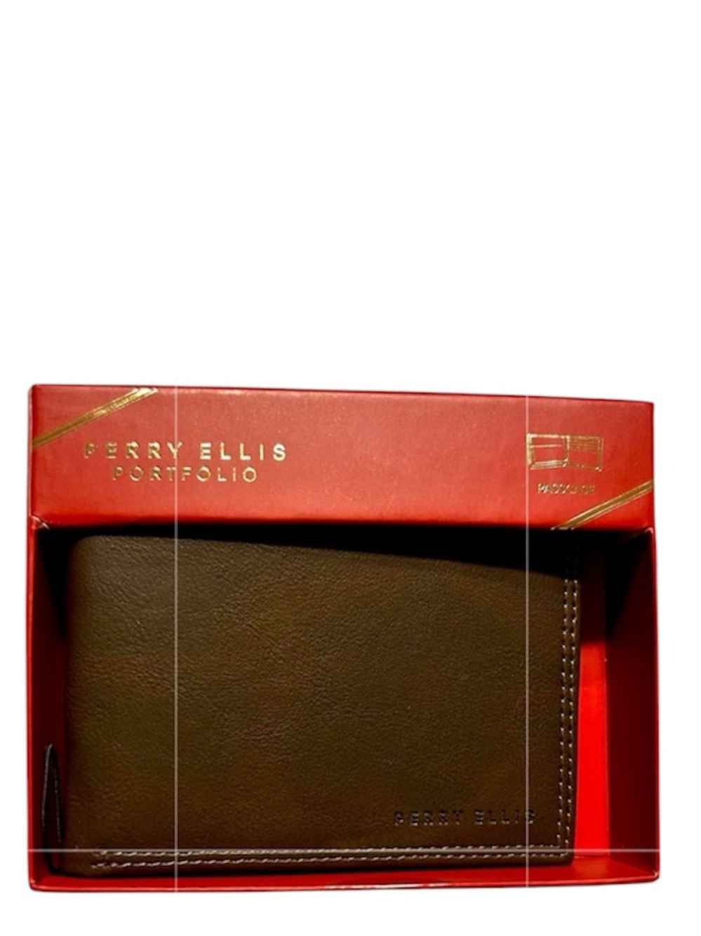 Perry Ellis Portfolio Brown Leather Sunshine Passcase Wallet